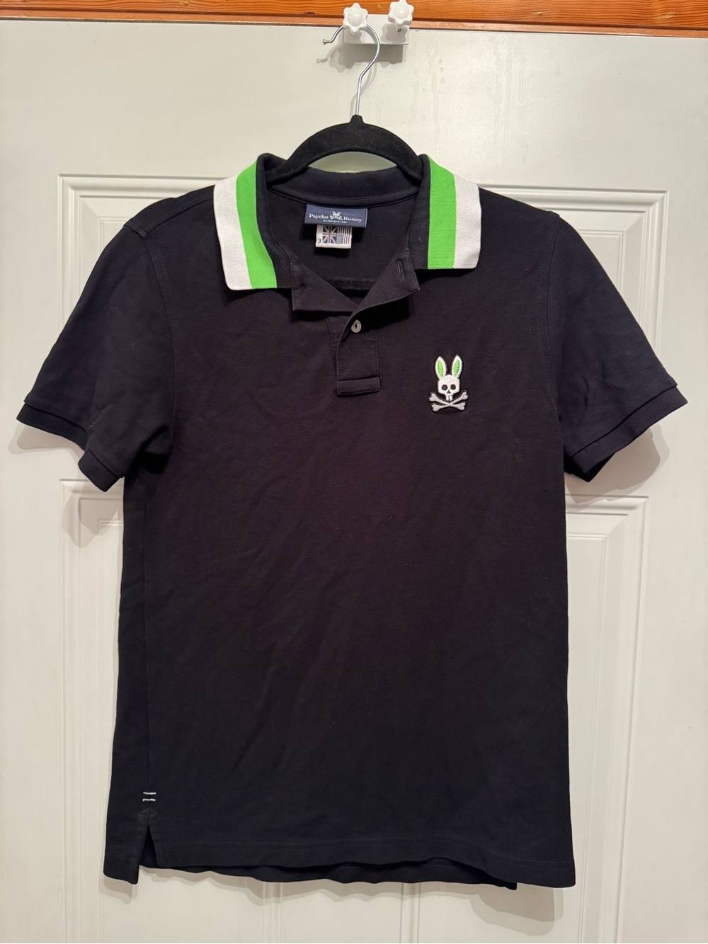 Psycho Bunny Mens Neon Bunny Polo Shirt black and green size 3 XSmall